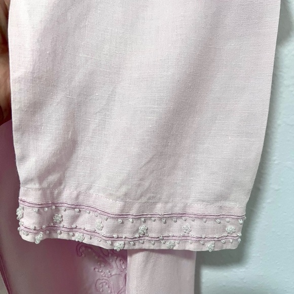 Edward Light embroidered Pink iris Linen Shirt MEDIUM - Picture 6 of 9